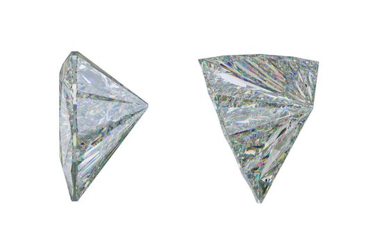 Side view of trillion cut diamond or gemstone on white