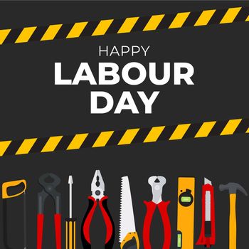 1 May Happy labour day background with working tools. Vector illustration