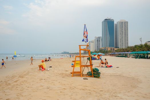 Beaches in Danang, Vietnam. Tourists play with fun.