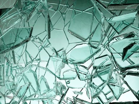 Pieces of transparent glass broken or cracked 