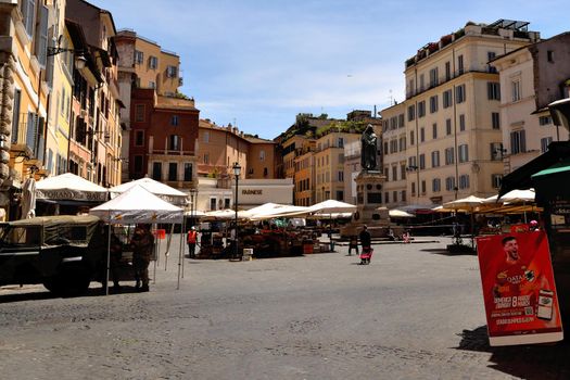 View of the Campo dei Fiori without tourists due to phase 2 of the lockdown