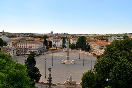 View of the Piazza del Popolo without tourists due to the phase 2 of lockdown