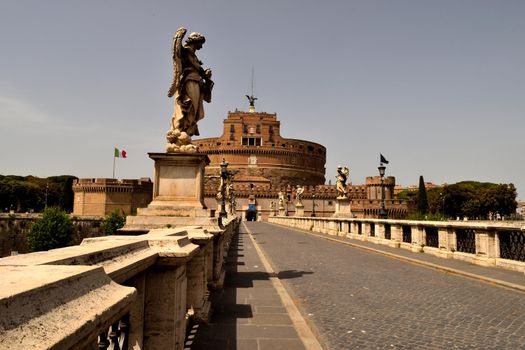 View of the Castel Sant'Angelo closed without tourists due to phase 2 of the lockdown