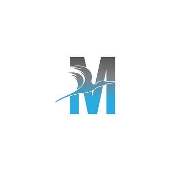 Letter M logo with pelican bird icon design