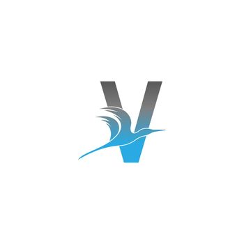 Letter V logo with pelican bird icon design