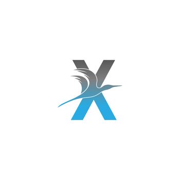 Letter X logo with pelican bird icon design
