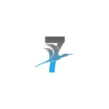 Number 7 logo with pelican bird icon design