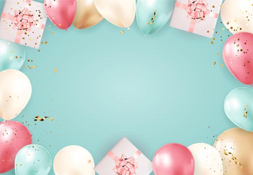 Happy Party Birthday Background with Realistic Balloons. Vector Illustration