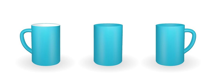 Set of Realistic blue mug on a white background. 3D rendering. Vector Illustration