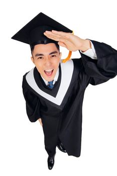 excited portrait of young male graduation