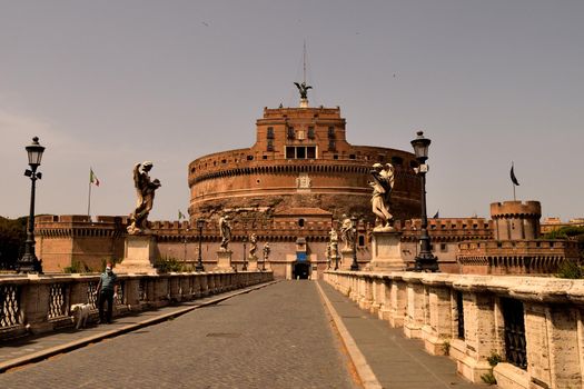 View of the Castel Sant'Angelo closed without tourists due to phase 2 of the lockdown