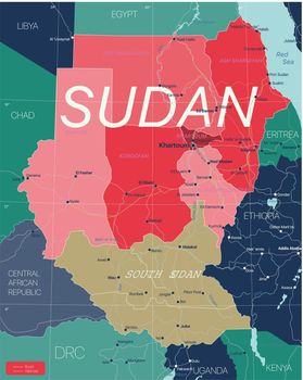 Sudan country detailed editable map