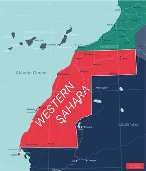 Western Sahara detailed editable map