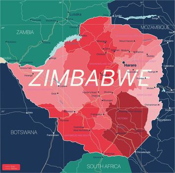 Zimbabwe country detailed editable map