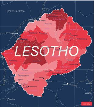 Lesotho country detailed editable map