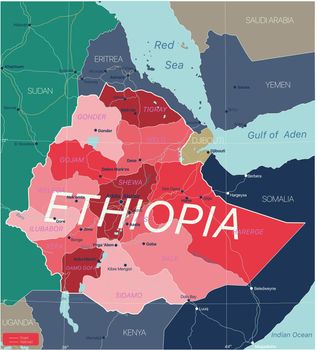 Ethiopia country detailed editable map