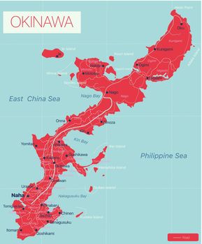 Okinawa detailed editable map