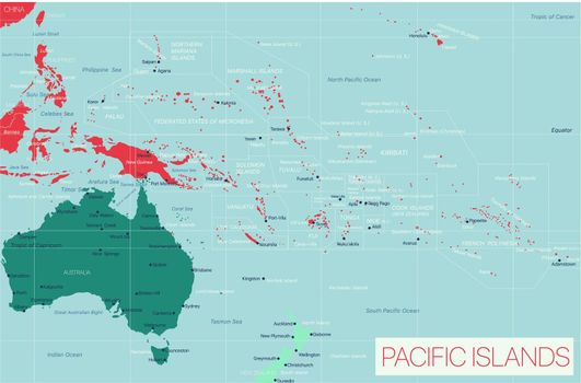 Pacific Island detailed editable map