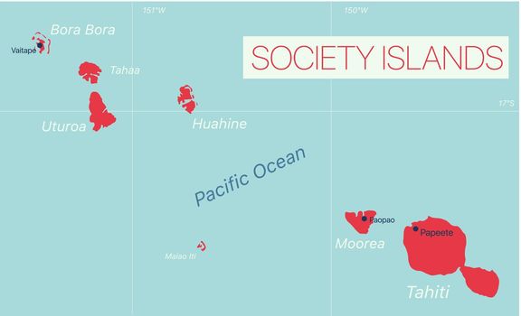 Society Islands detailed editable map