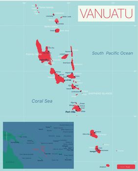 Vanuatu detailed editable map