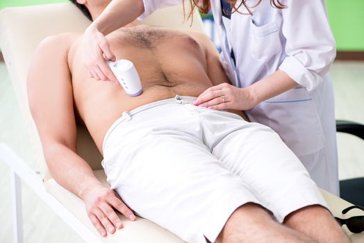 Young man visiting doctor for epilation