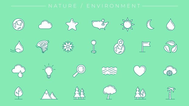 Nature and Environment concept line style vector icons set