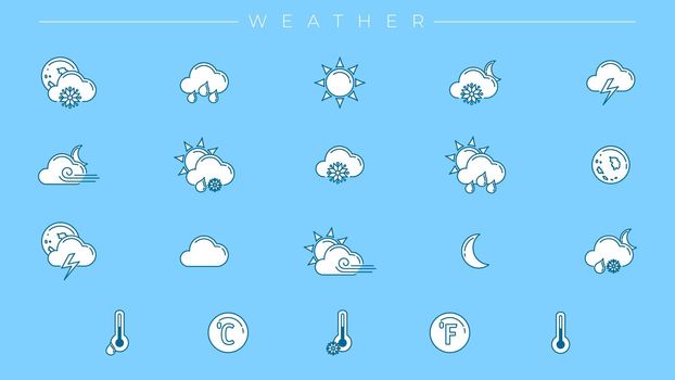 Set of atmospheric phenomena icons and everything related to the weather forecast.