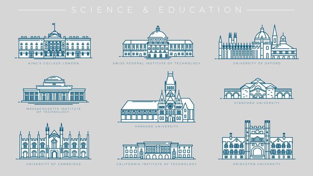 Science and Education concept line style vector icons set.