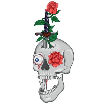 Vector design of skull dagger and roses
