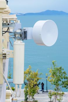 communication transmitter on the building, satellite dish