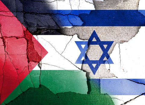 Palestine confrontation with Israel. Concept of flags. War and military. Grunge vintage cracks retro style