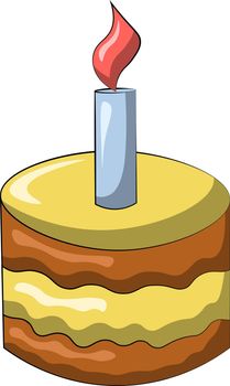 Single element Cake with Candle. Draw illustration in color