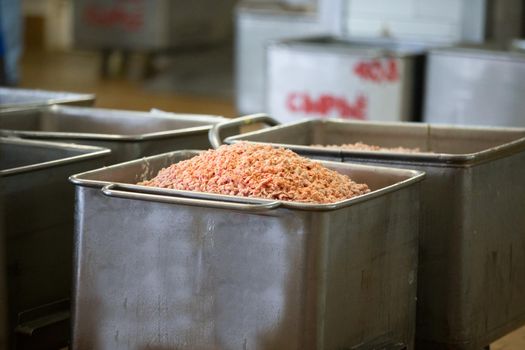 Meat stuffing in a meat factory