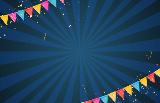 Banner with garland of flags and ribbons. Holiday Party background for birthday party, carnaval template. Vector Illustration