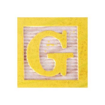 Letter G childs wood block on white with clipping path