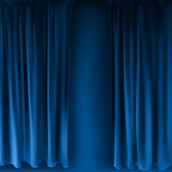 Realistic colorful Blue velvet curtain folded. Option curtain at home in the cinema. Vector Illustration