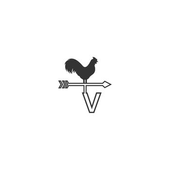 Letter V logo with rooster wind vane icon design vector