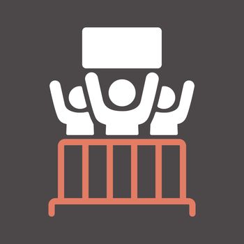 Crowd of people with placard control barrier glyph icon