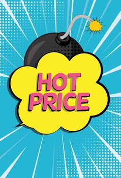 Hot Price Sale Background with Speech Bubble and Bomb in Pop Art Style. Vector Illustration