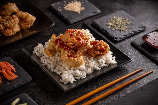 Prawns in tempura batter with sweet chilli sauce
