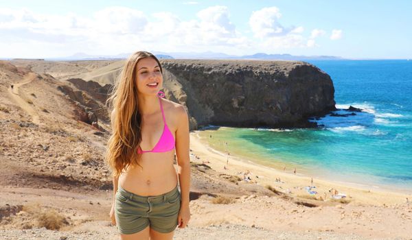 Spanish Holidays. Teenager girl enjoying her summer vacations in Lanzarote, Canary Islands.
