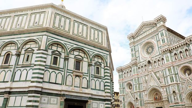 Panoramic view of Florence Cathedral and Baptistery, Tuscany, Italy.