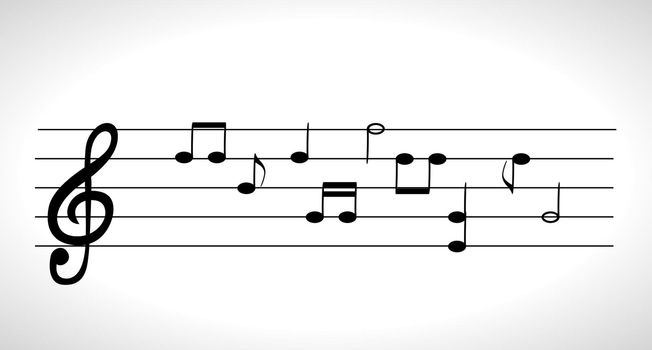 Set of musical notes on five-line clock notation without a feature. Treble clef. Vector Illustration.