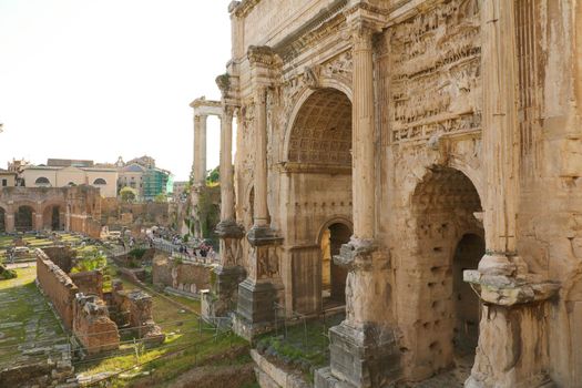 Arch of Septimius Severus ruins in Roman Forum, Rome, Italy.