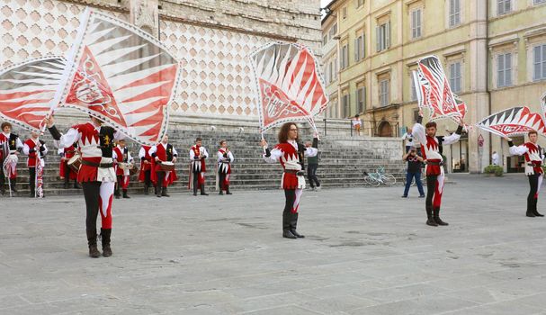 PERUGIA, ITALY - SEPTEMBER 2019: medieval folklore in old town of Perugia, Umbria, Italy