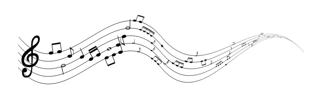 Set of musical notes on five-line clock notation without a feature. Treble clef. Vector Illustration.