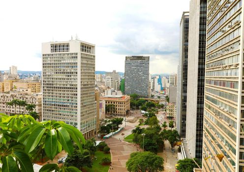 SAO PAULO, BRAZIL - MAY 15, 2019: Sao Paulo Cityscape Downtown with Anhangabau Valley, Brazil