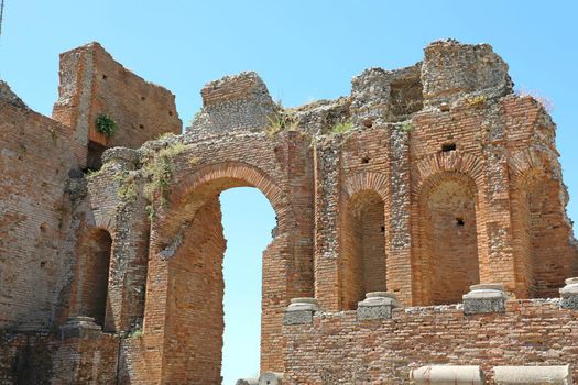 Ruins of the Ancient Greek Theater of Taormina, Sicily, southern Italy