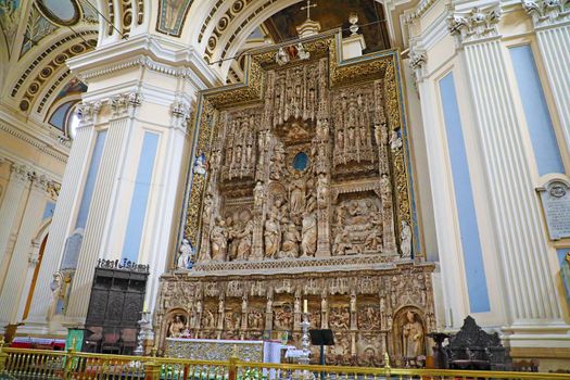 ZARAGOZA, SPAIN - JULY 1, 2019: beautiful interior of Cathedral Basilica of Our Lady of the Pillar, Zaragoza, Spain
