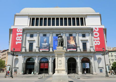 MADRID, SPAIN - JULY 2, 2019: Teatro Real (Royal Theatre) is a major opera house located in Madrid